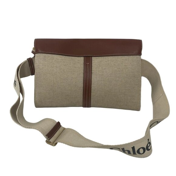 Chloe Woody Belt Bag Cream Brown Canvas Leather Bum Bag 530-072125 - Picture 2 of 8